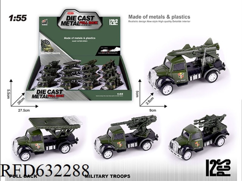 1:55 BOILBACK ALLOY CAR (12 PIECES/BOX) MILITARY SERIES 4 MIXED