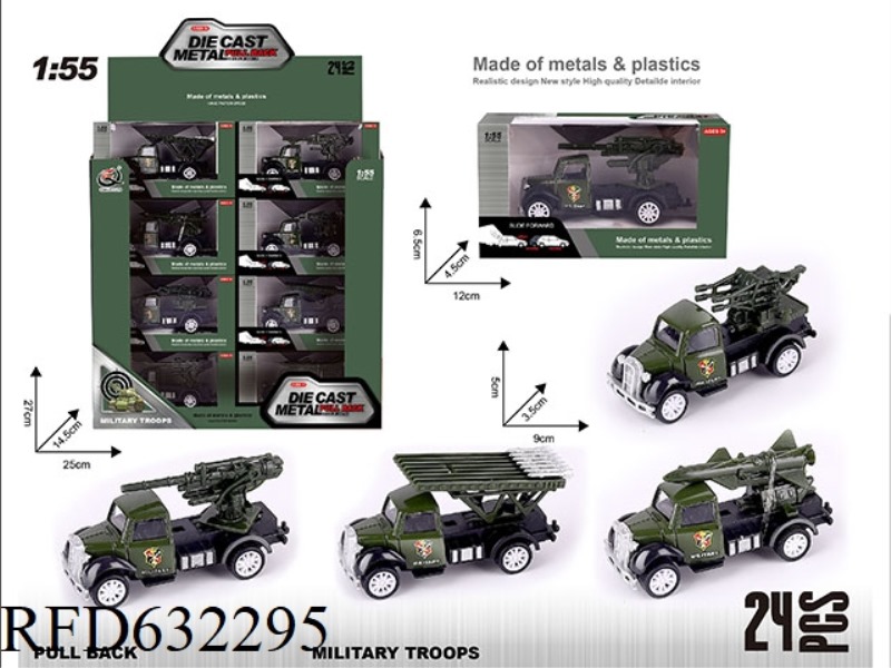 1:55 BOILBACK ALLOY CAR (24 PIECES/BOX) MILITARY SERIES 4 MIXED