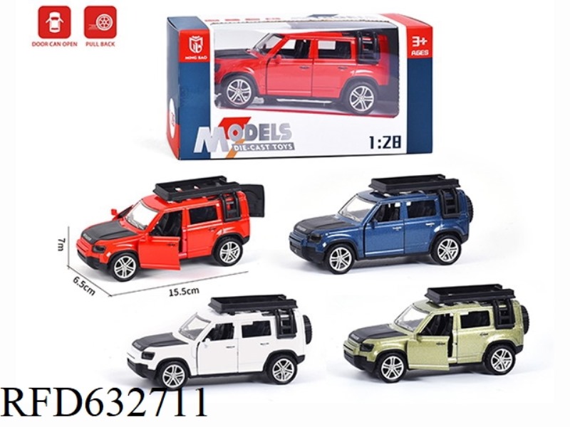 1:28 LAND ROVER DEFENDER SIMULATED ALLOY CAR MODEL WITH THREE DOORS.