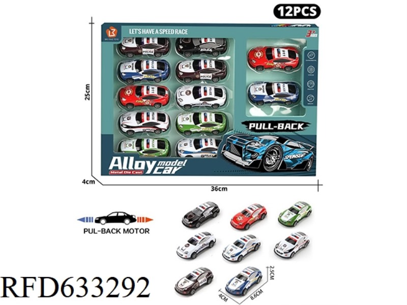 8.6CM POLICE CAR TIN CAR 12PCS