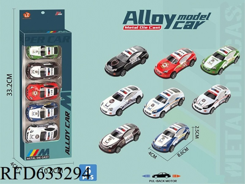8.6CM POLICE CAR METAL CAR 5PCS