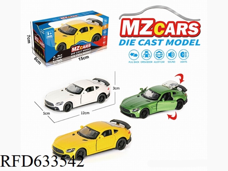 1/36 ALLOY MODEL 3 OPEN DOOR PULL-BACK SPORTS CAR (SOUND & LIGHT VERSION)