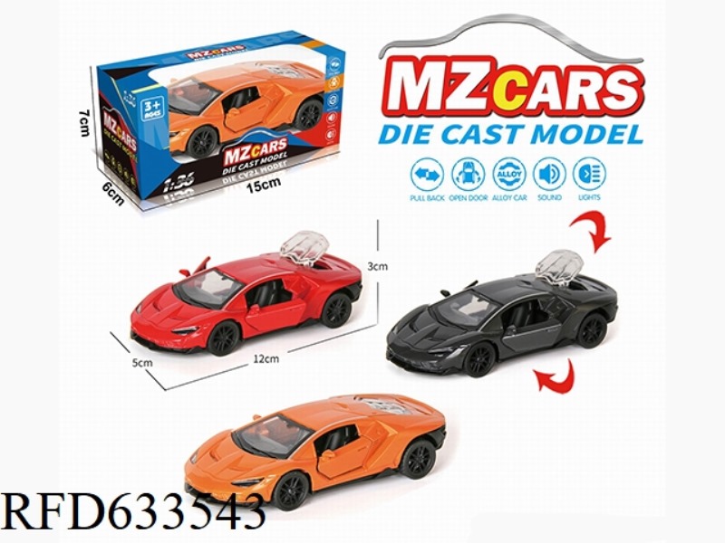 1/36 ALLOY MODEL 3 OPEN DOOR PULL-BACK SPORTS CAR (SOUND & LIGHT VERSION)