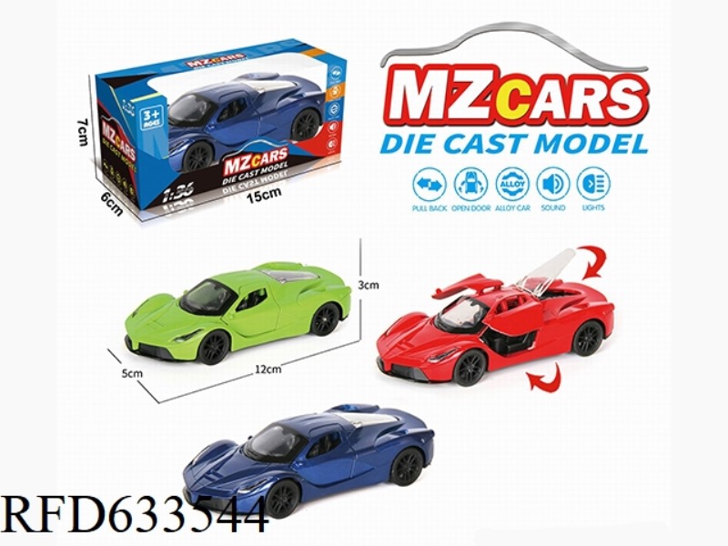 1/36 ALLOY MODEL 3 OPEN DOOR PULL-BACK SPORTS CAR (SOUND & LIGHT VERSION)