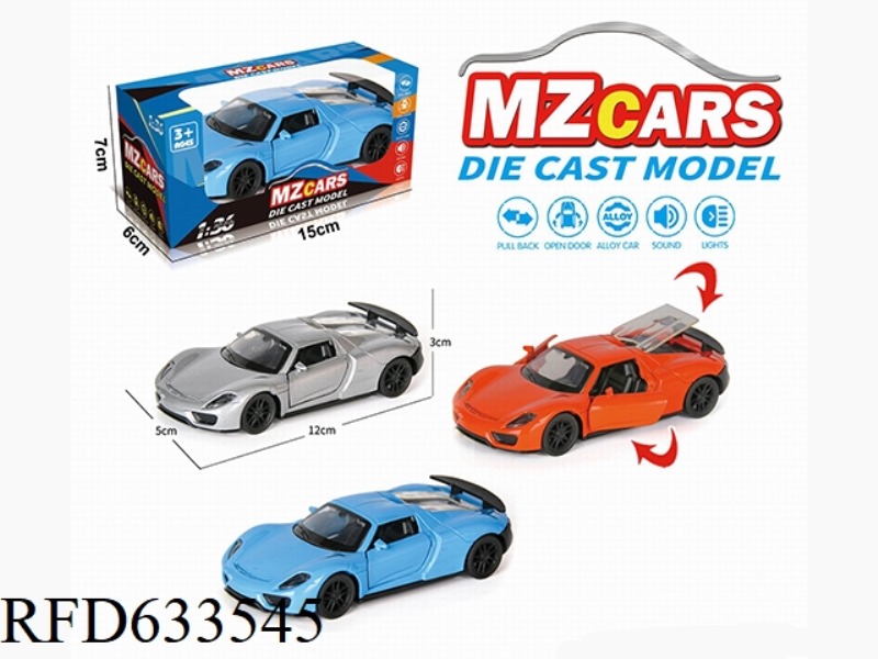 1/36 ALLOY MODEL 3 OPEN DOOR PULL-BACK SPORTS CAR (SOUND & LIGHT VERSION)