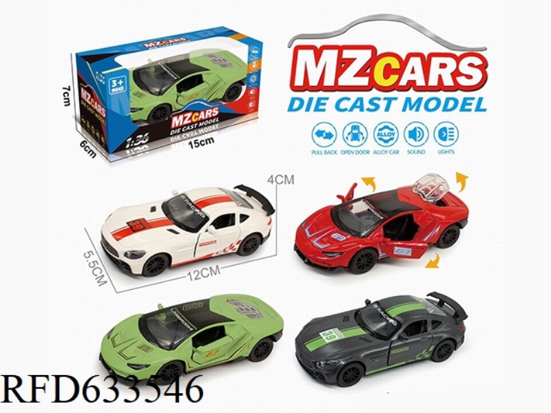 1/36 ALLOY MODEL 3 OPEN DOOR PULL-BACK SPORTS CAR (SOUND & LIGHT VERSION)