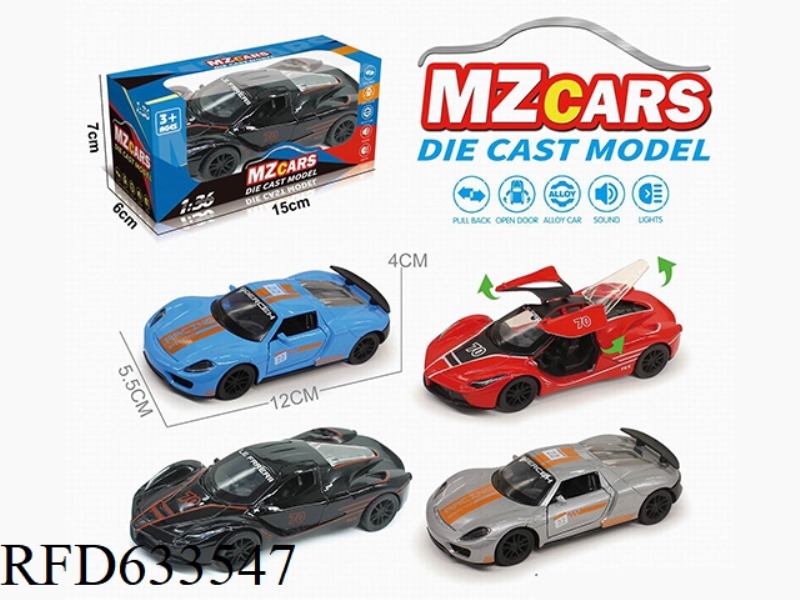 1/36 ALLOY MODEL 3 OPEN DOOR PULL-BACK SPORTS CAR (SOUND & LIGHT VERSION)