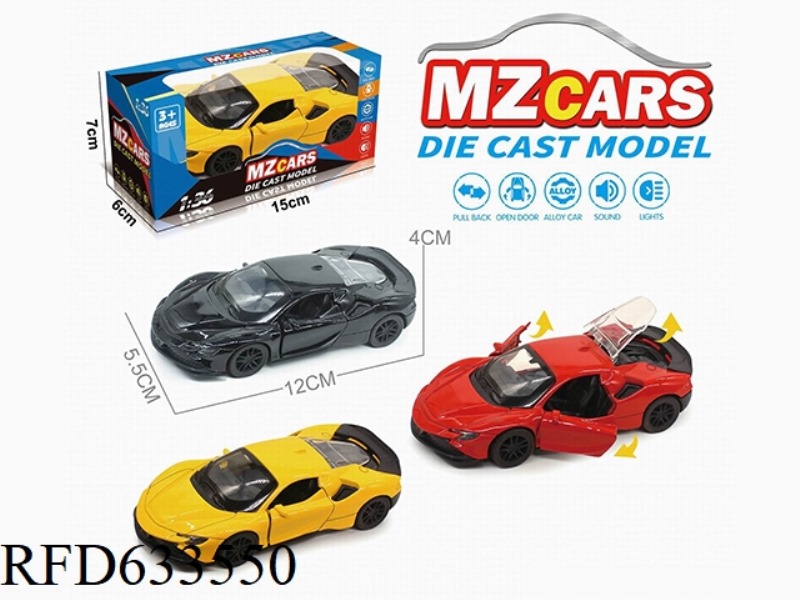 1/36 ALLOY MODEL 3 OPEN DOOR PULL-BACK SPORTS CAR (SOUND & LIGHT VERSION)