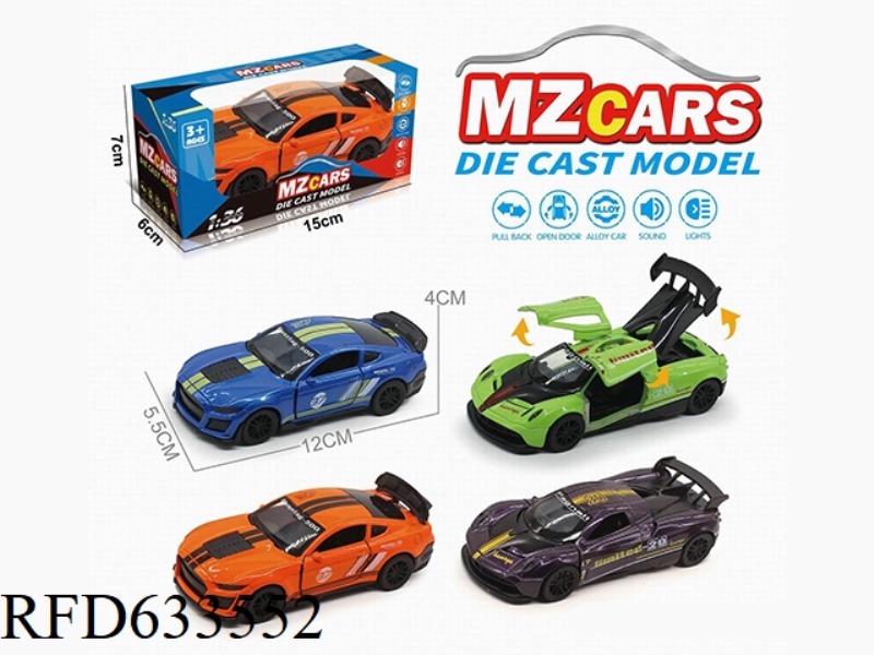 1/36 ALLOY MODEL 3 OPEN DOOR PULL-BACK SPORTS CAR (SOUND & LIGHT VERSION)