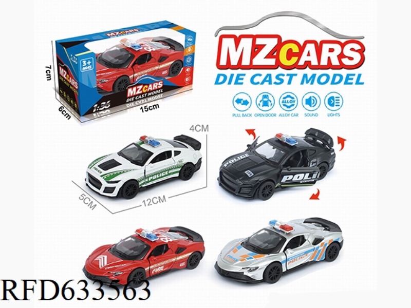 1/36 ALLOY MODEL 3 OPEN DOOR PULL-BACK POLICE CAR (SOUND & LIGHT VERSION)