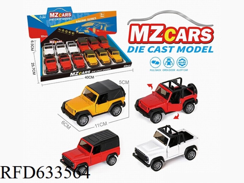 1/36 ALLOY MODEL OFF-ROAD DOOR PULL-BACK CAR 12PCS
