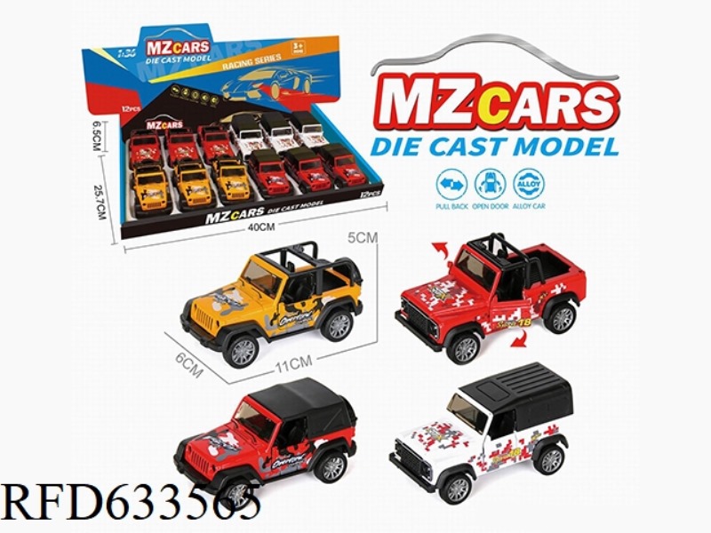 1/36 ALLOY MODEL OFF-ROAD DOOR PULL-BACK CAR 12PCS