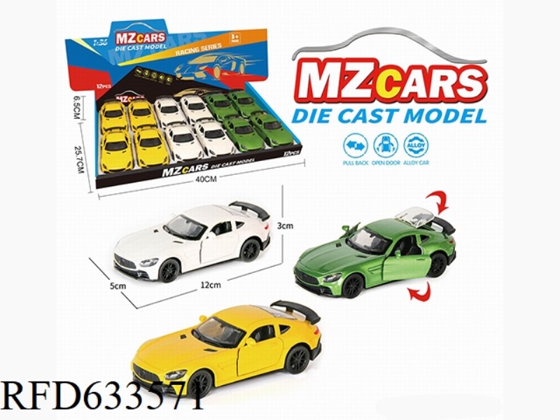 1/36 ALLOY MODEL 3 OPEN DOOR PULL-BACK SPORTS CAR 12PCS