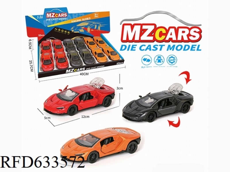 1/36 ALLOY MODEL 3 OPEN DOOR PULL-BACK SPORTS CAR 12PCS