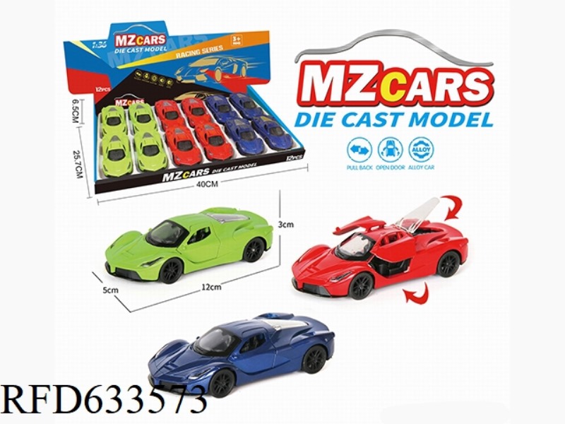 1/36 ALLOY MODEL 3 OPEN DOOR PULL-BACK SPORTS CAR 12PCS