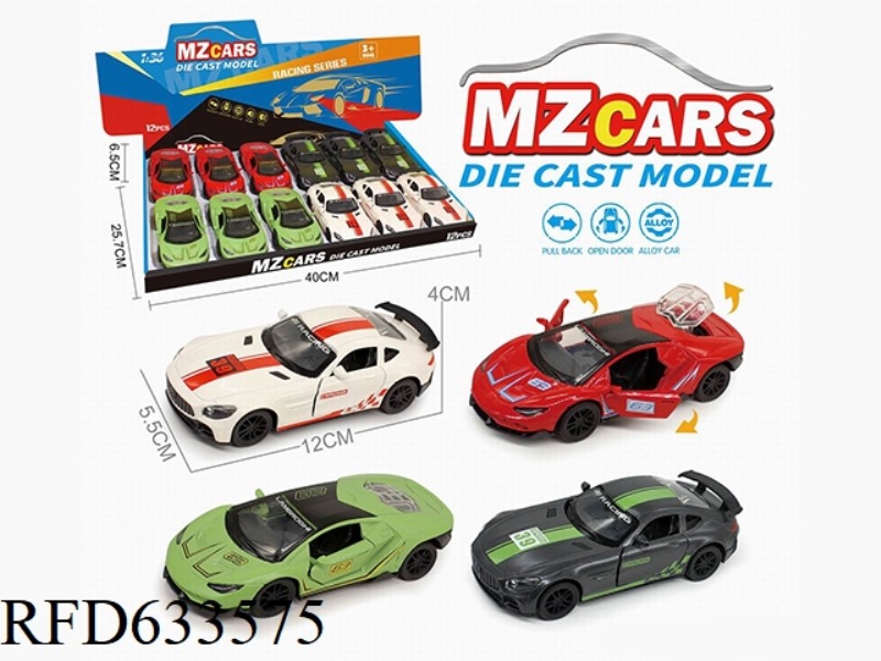 1/36 ALLOY MODEL 3 OPEN DOOR PULL-BACK SPORTS CAR 12PCS