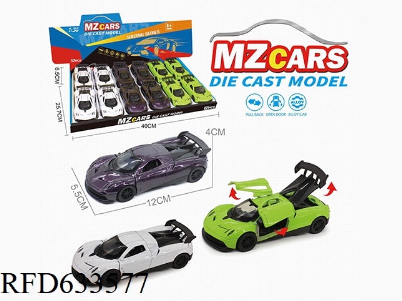 1/36 ALLOY MODEL 3 OPEN DOOR PULL-BACK SPORTS CAR 12PCS