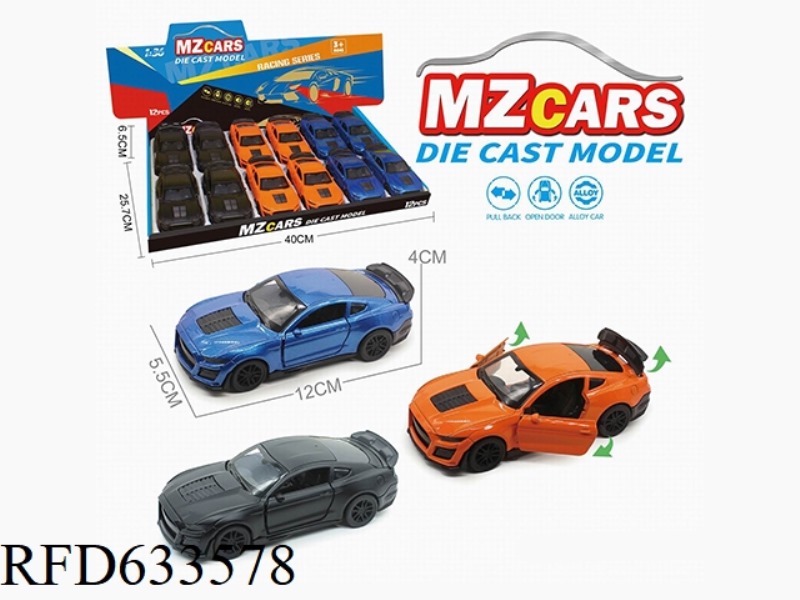 1/36 ALLOY MODEL 3 OPEN DOOR PULL-BACK SPORTS CAR 12PCS