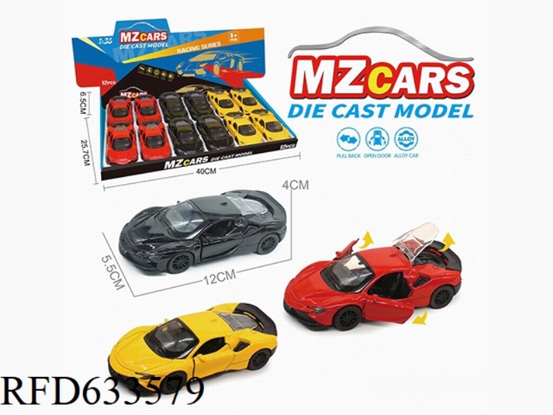 1/36 ALLOY MODEL 3 OPEN DOOR PULL-BACK SPORTS CAR 12PCS