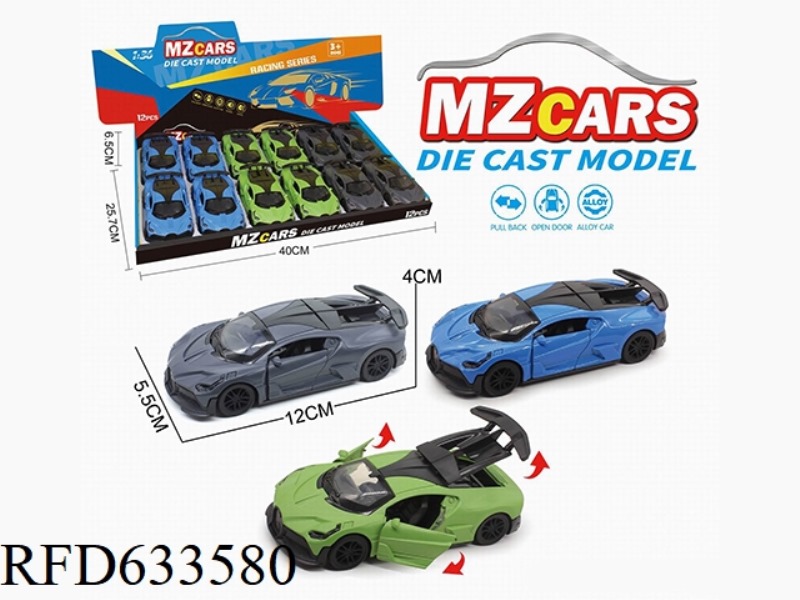1/36 ALLOY MODEL 3 OPEN DOOR PULL-BACK SPORTS CAR 12PCS
