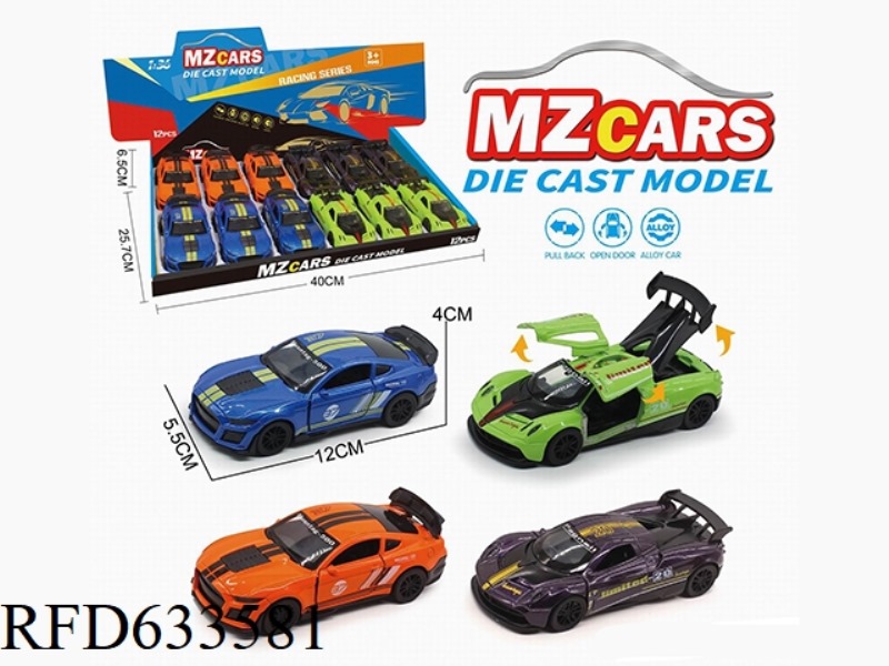 1/36 ALLOY MODEL 3 OPEN DOOR PULL-BACK SPORTS CAR 12PCS