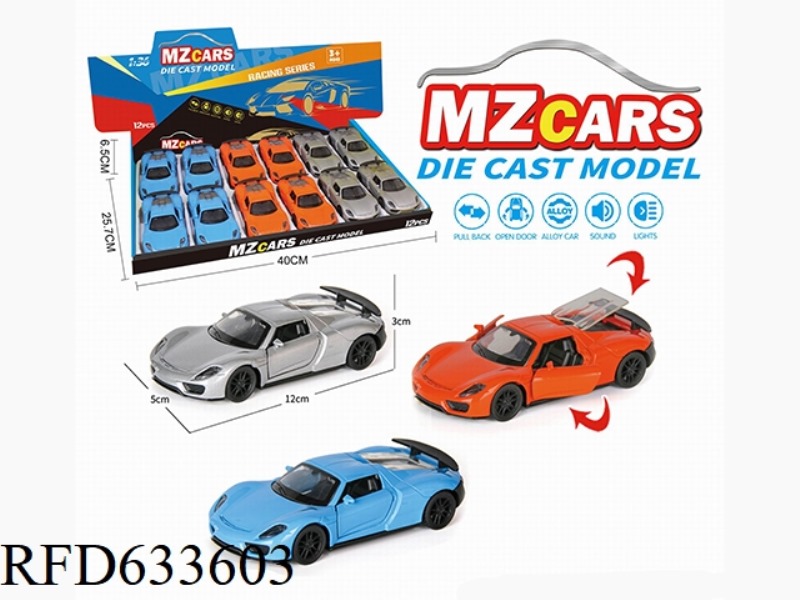 1/36 ALLOY MODEL 3 OPEN DOOR PULL-BACK SPORTS CAR 12PCS (SOUND & LIGHT VERSION)
