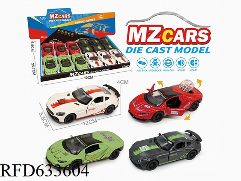 1/36 ALLOY MODEL 3 OPEN DOOR PULL-BACK SPORTS CAR 12PCS (SOUND & LIGHT VERSION)