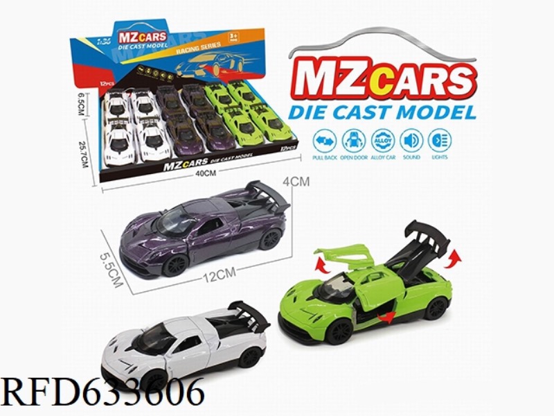 1/36 ALLOY MODEL 3 OPEN DOOR PULL-BACK SPORTS CAR 12PCS (SOUND & LIGHT VERSION)