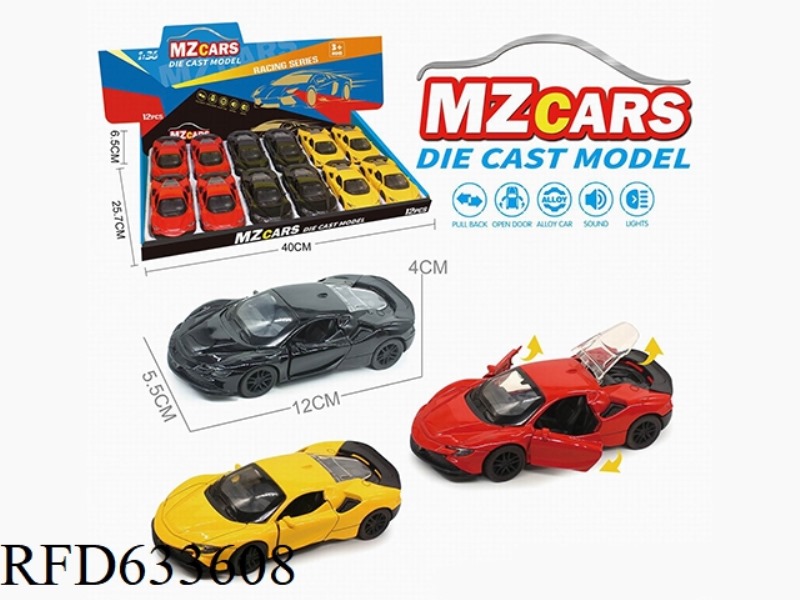 1/36 ALLOY MODEL 3 OPEN DOOR PULL-BACK SPORTS CAR 12PCS (SOUND & LIGHT VERSION)
