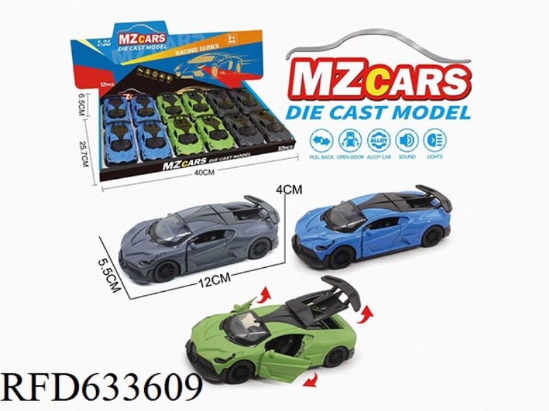 1/36 ALLOY MODEL 3 OPEN DOOR PULL-BACK SPORTS CAR 12PCS (SOUND & LIGHT VERSION)