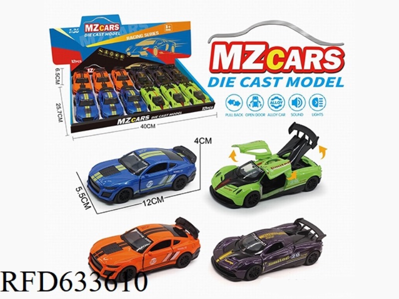 1/36 ALLOY MODEL 3 OPEN DOOR PULL-BACK SPORTS CAR 12PCS (SOUND & LIGHT VERSION)