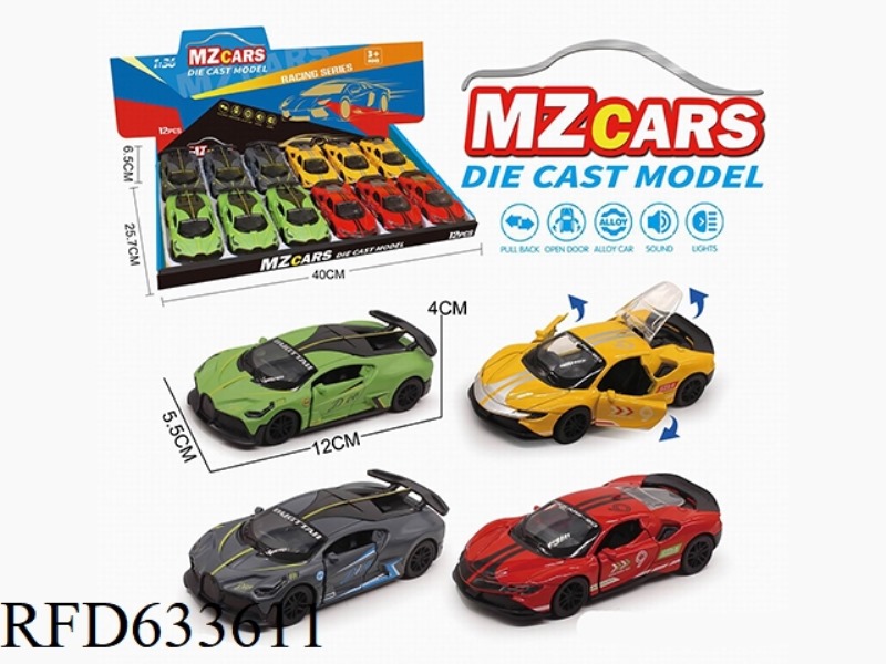 1/36 ALLOY MODEL 3 OPEN DOOR PULL-BACK SPORTS CAR 12PCS (SOUND & LIGHT VERSION)