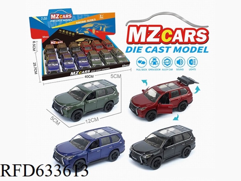 1/36 ALLOY MODEL 3 OPEN DOOR PULL-BACK SUV 12PCS (SOUND & LIGHT VERSION)