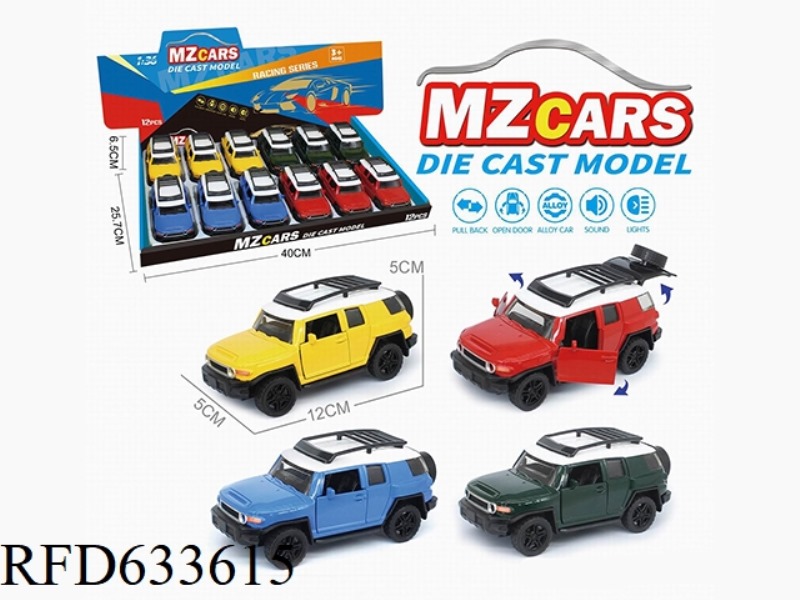 1/36 ALLOY MODEL 3 OPEN DOOR PULL-BACK SUV 12PCS (SOUND & LIGHT VERSION)