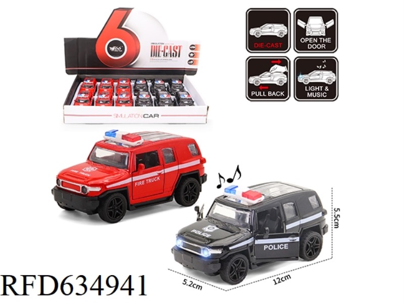 ALLOY PULL-BACK CAR WITH LIGHTS AND MUSIC FJ COOL LUZER POLICE CAR