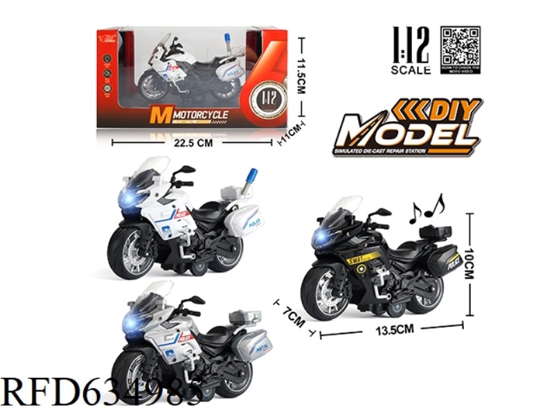 1:12 ALLOY BOILBACK BENALI POLICE MOTORCYCLE WITH LIGHTS AND MUSIC