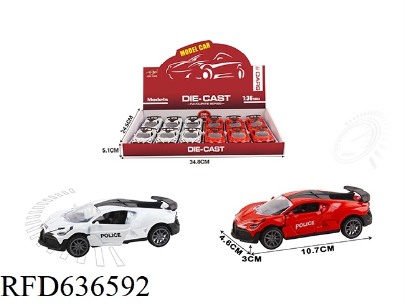 1:36 SIMULATION PULL-BACK ALLOY CAR TWO-DOOR BUGATTI POLICE CAR 12PCS