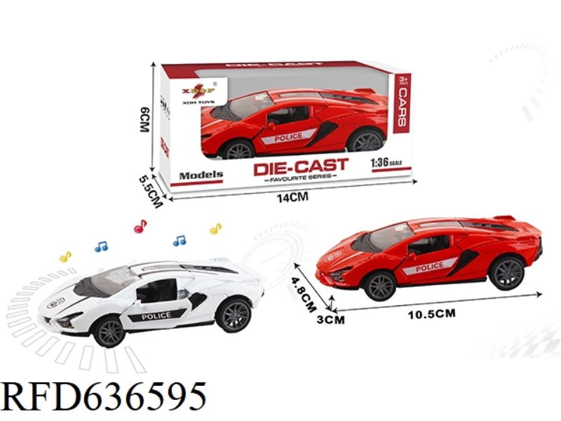 1:36 SIMULATION PULL BACK ALLOY CAR WITH TWO DOORS LAMBORGHINI LIGHTNING POLICE CAR WITH LIGHTING AN