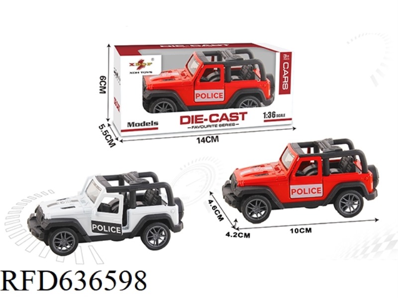 1:36 SIMULATION PULL-BACK ALLOY CAR WITH TWO DOORS HERDSMAN CONVERTIBLE POLICE CAR