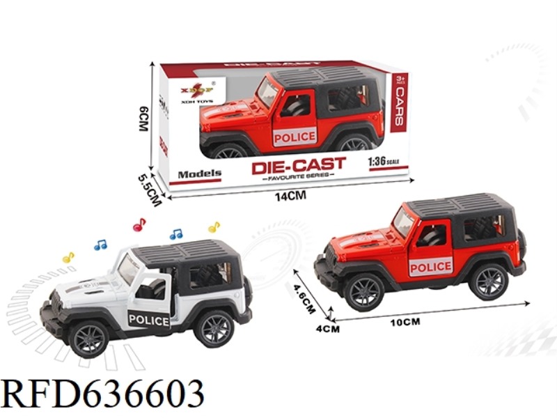 1:36 SIMULATION PULL BACK ALLOY CAR WITH TWO DOORS HERDSMAN HARDTOP POLICE CAR WITH LIGHTING AND MUS