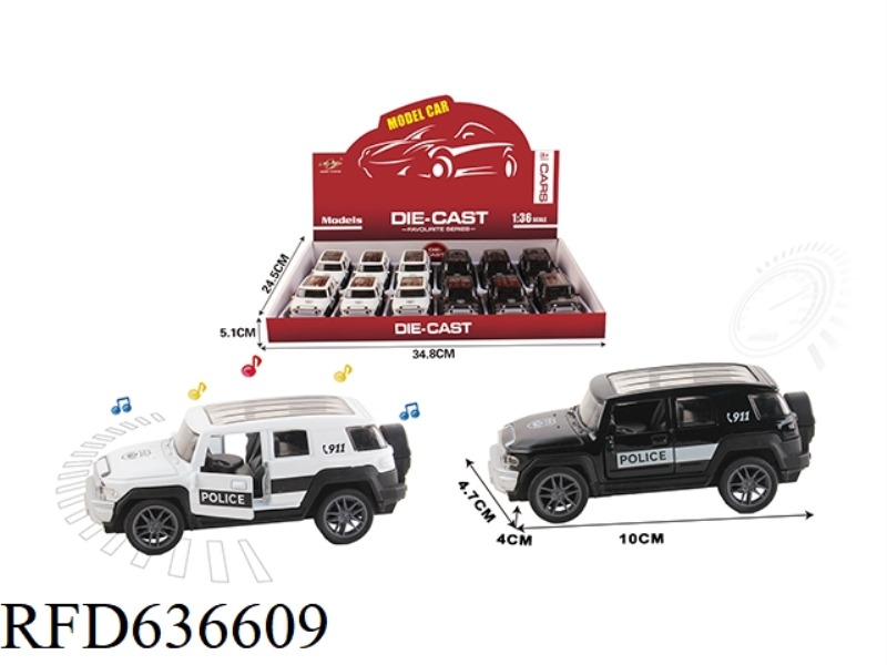 1:36 SIMULATION PULL BACK ALLOY CAR WITH TWO DOORS TOYOTA FJ POLICE CAR WITH LIGHTING AND MUSIC 12PC