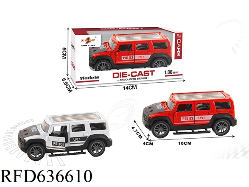 1:36 SIMULATION PULL BACK ALLOY CAR TWO-DOOR HUMMER POLICE CAR