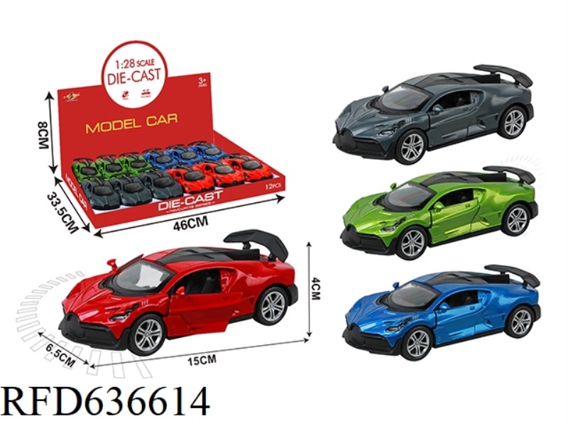 1:28 SIMULATED PULL-BACK ALLOY THREE-DOOR BUGATTI 12PCS