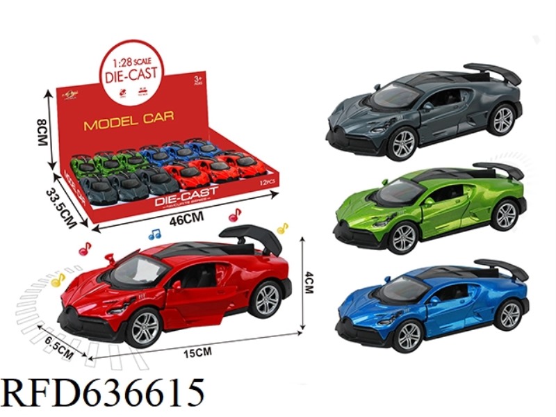 1:28 SIMULATION PULL BACK ALLOY THREE-DOOR BUGATTI WITH LIGHTING MUSIC 12PCS