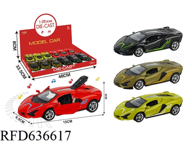 1:28 SIMULATION PULL BACK ALLOY THREE-DOOR LAMBORGHINI POISON WITH LIGHTING MUSIC 12PCS