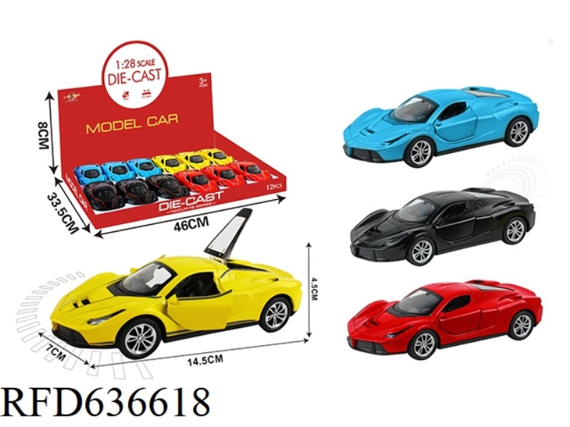 1:28 SIMULATED PULL-BACK ALLOY THREE-DOOR DRAWING METHOD 12PCS