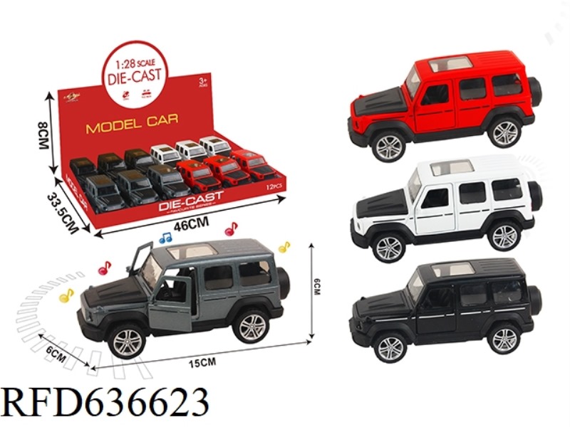 1:28 SIMULATION PULL BACK ALLOY TWO-DOOR MERCEDES G63 WITH LIGHTING AND MUSIC 12PCS