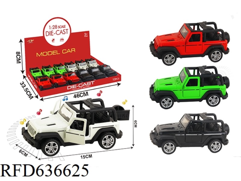 1:28 SIMULATION PULL BACK ALLOY THREE-DOOR HERDSMAN CONVERTIBLE WITH LIGHTING MUSIC 12PCS