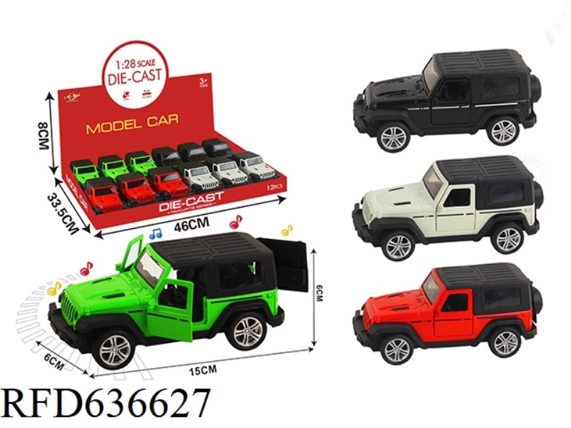 1:28 SIMULATION PULL BACK ALLOY THREE-DOOR HERDSMAN HARD TOP WITH LIGHTING MUSIC 12PCS
