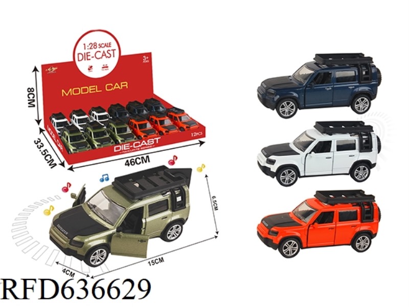 1:28 SIMULATION PULL BACK ALLOY CAR WITH TWO DOORS LAND ROVER DEFENDER WITH LIGHTING AND MUSIC 12PCS